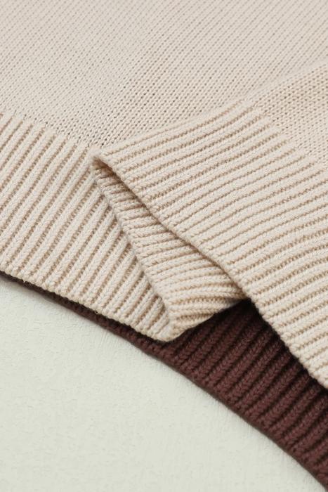 Colorblock Bishop Sleeve Ribbed Trim Sweater