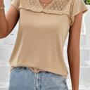  Sheer Lace Split Neck Ruffle Blouse | S-XL