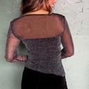  Metallic Shimmer Mesh Long Sleeve Blouse | S-XL