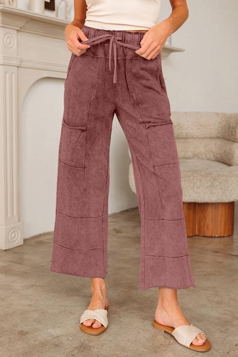 Lace-Up Raw Hem Patched Pocket Pants | S-XL