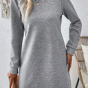  Textured Long Sleeve Side Pockets Shift Dress