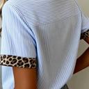  Stripe Contrast Leopard Collared Shirt | S-XL