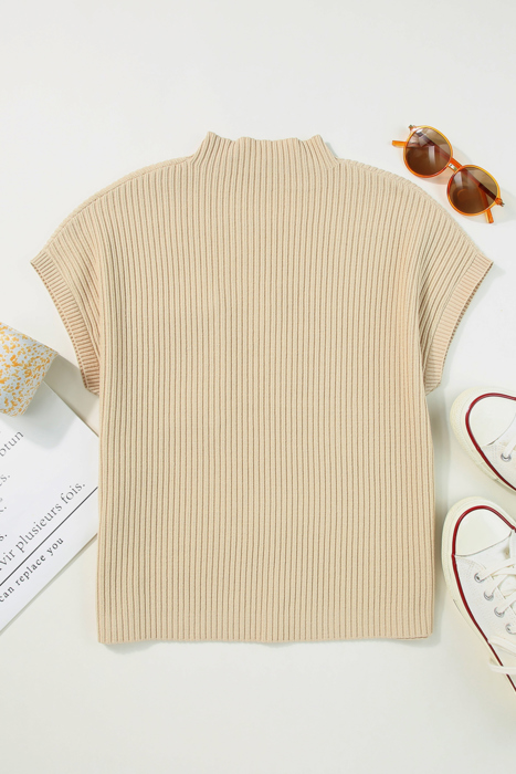 Pocket Ribbed Knit Short Sleeve Sweater | S-XL