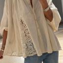  Sheer Lace Splice Bracelet Sleeve Loose Shirt | S-XL