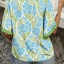  Floral Ruffle Colorblock Trim Blouse | S-XL