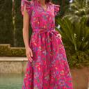  Belted Floral Flutter Sleeve Long Dress | S-XL