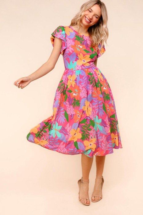 Ruffle Bloom Midi Dress With Pockets | S-3X