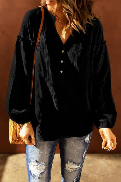 Balloon Sleeve Crinkled Top