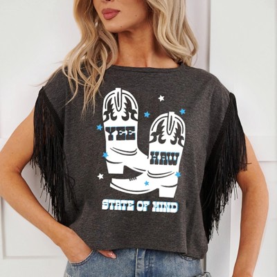 YEE HAW Boots Graphic Fringed Sleeve Tee | S-XL