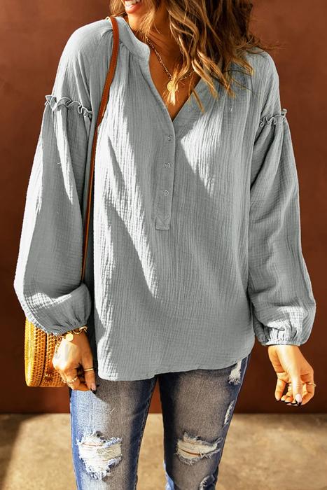 Balloon Sleeve Crinkled Top