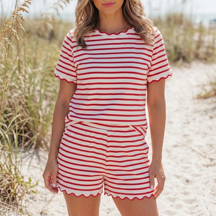 Stripe Scallop Lounge Short Set | S-XL