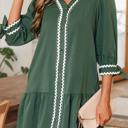  Contrast Ric Rac Trim Button V-Neck Shift Dress | S-XL