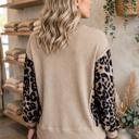  Leopard Sleeve Waffle Knit Split Hem Top | S-XL