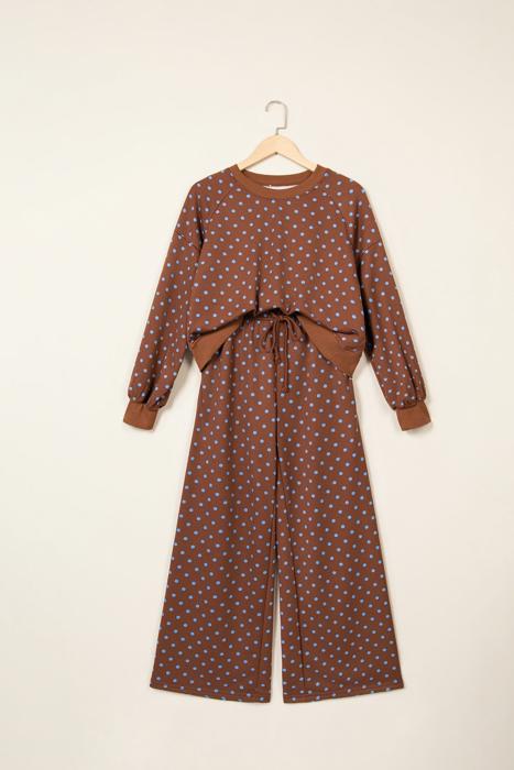 Polka Chic Drawstring Wide-Leg Lounge Set | S-XL