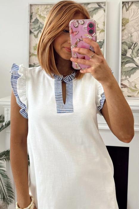 Contrast Stripe Split Neck Sleeveless Summer Dress | S-XL