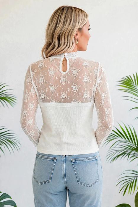 Floral Lace Mesh Long Sleeve Top | S-XL