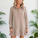 Small Brown Striped Ruffle Hem Collared Mini Dress | S-XL