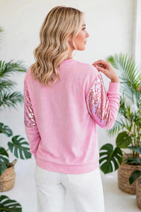 Sequin Round Neck Pullover Top | S-XL