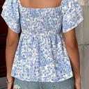 Floral Square-Neck Ruffle Sleeve Blouse | S-XL