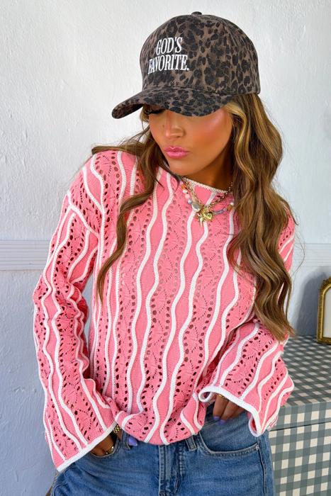 Wavy Knit Hollow-Out Cotton Sweater | S-XL