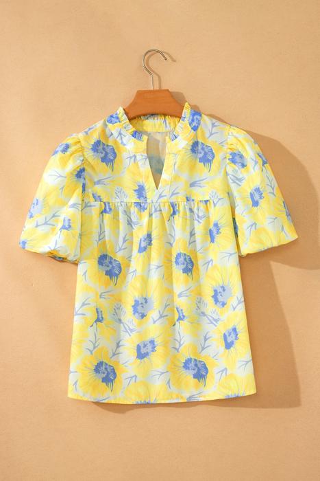 Floral Print Bubble Sleeve Blouse | S-XL