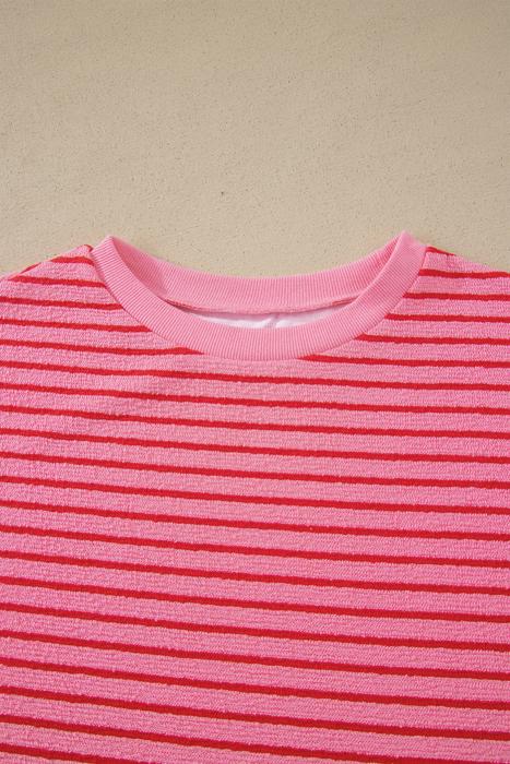Striped Knit T-Shirt & Elastic Waist Shorts Set | S-XL