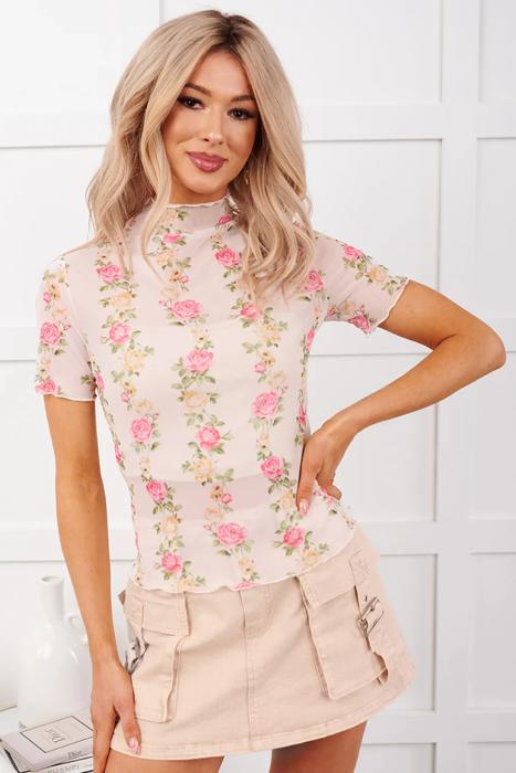 Sheer Bloom Mock Neck Top | S-XL