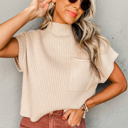  Pocket Ribbed Knit Short Sleeve Sweater | S-XL