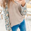  Ribbed Floral Contrast Long Sleeve Top | S-XL