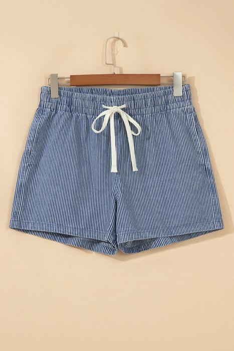 Striped Drawstring Elastic Waist Denim Shorts | S-XL