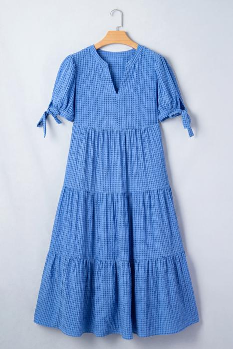Tiered Gingham Bow Tie Midi Dress | S-XL