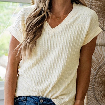 Textured Twist V-Neck Knit Tee | S-XL