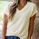  Textured Twist V-Neck Knit Tee | S-XL