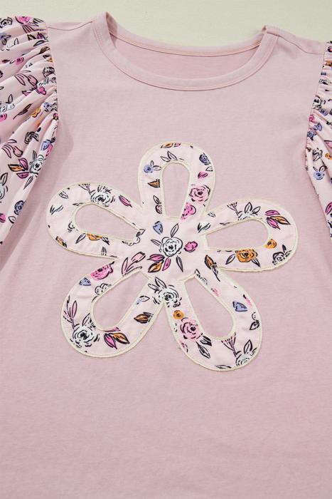 Contrast Floral Patchwork Flowy Half-Sleeve Blouse | S-XL