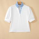  Striped Frill Collar Short Sleeve Blouse | S-XL
