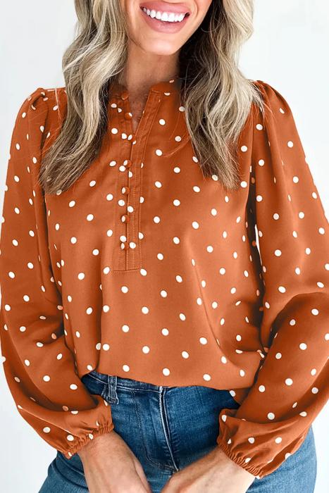 Classic Polka Dot V-Neck Buttoned Blouse | S-XL