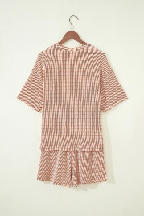 Striped Ribbed Tee & Drawstring Shorts Set | S-XL