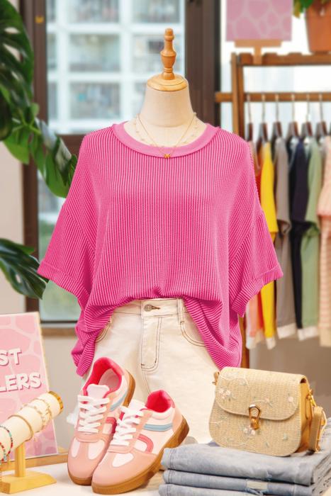 Spiral Ribbed Bow-Back Oversized Tee | S-XL