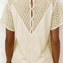  Lace Trim Cutout V-Neck Waffle Knit Button Blouse | S-XL