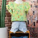  Stripe Floral Ruffle Sleeve Top | S-XL