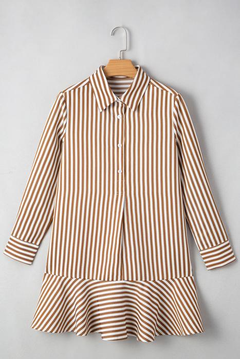 Striped Ruffle Hem Collared Mini Dress | S-XL