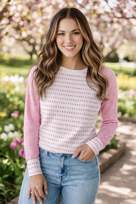 Spring Easy Patchwork Stripe Raglan Top | S-XL