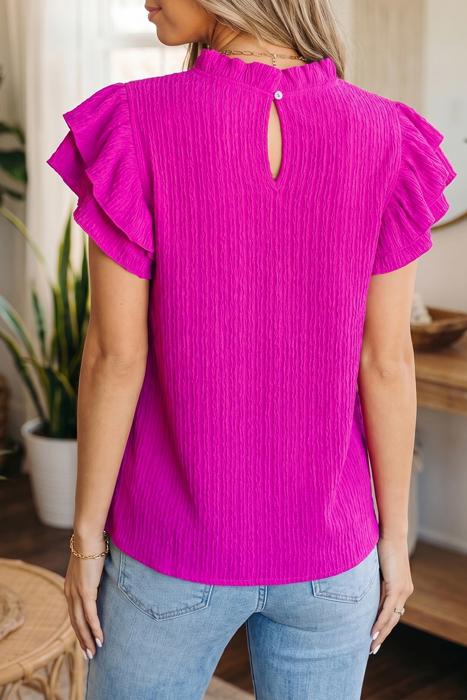 Ruffle Trim Basic Blouse | S-XL