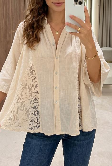Sheer Lace Splice Bracelet Sleeve Loose Shirt | S-XL