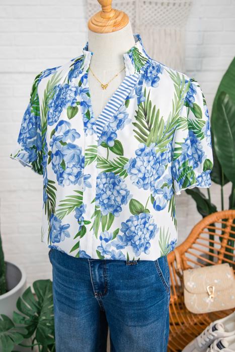 Tropical Striped Patchwork V-Neck Top | S-XL
