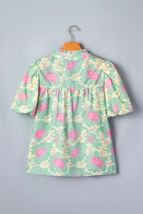 Floral Grace Bubble Sleeve Blouse | S-XL