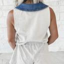  Denim Patchwork Polo Collar Sleeveless Romper | S-XL