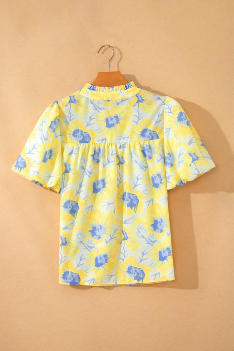 Floral Print Bubble Sleeve Blouse | S-XL