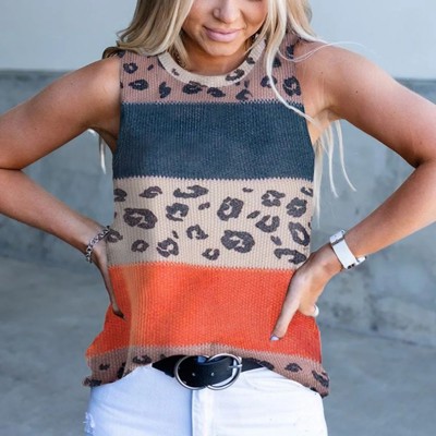 Color Block Animal Print Tank Top