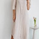  Striped Collar Half Sleeve Shirt Maxi Dress | S-XL